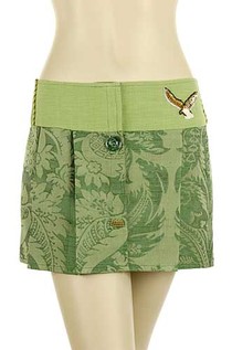Pleated Green Patterned Skirt