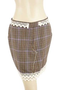 Skirt plaid brown wool
