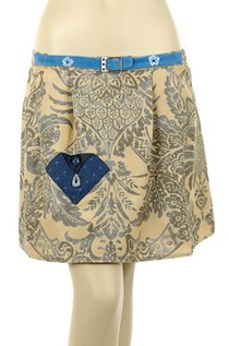 Blue/silver silk linen patterned skirt