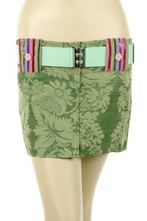 Green patterned silk skirt mini
