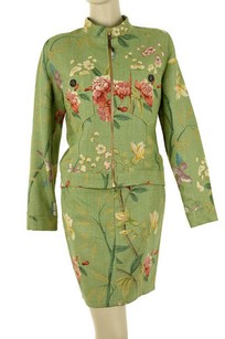 Two piece green / patterned linen suit